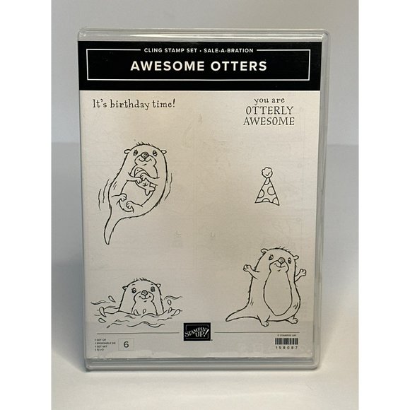 Pre-Used Stampin’ Up! Sale-A-Bration “Awesome Otters” Set of 6 Cling Stamp Set - Picture 1 of 5